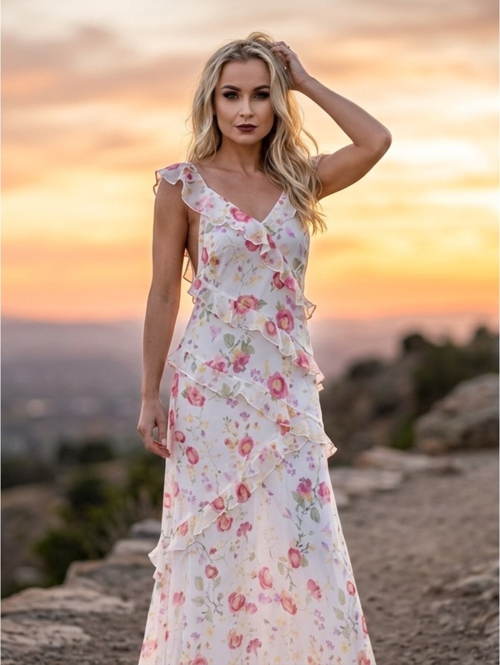 XS RIXO Gail Dress in Waterblossom Ivory
